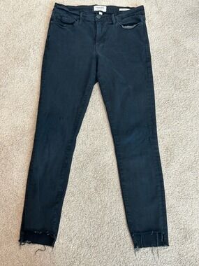 Frame Denim women’s Le Skinny De Jeanne Black Jeans raw unfinished ankle hem 30